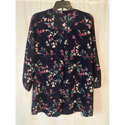 MAURICES Size XL Women's Blouse 3/4 Sleeve Black Floral