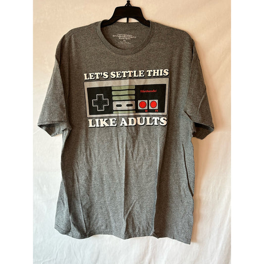 Nintendo NES Controller T-Shirt Lets Settle This Like Adults Graphic Gray Size XL