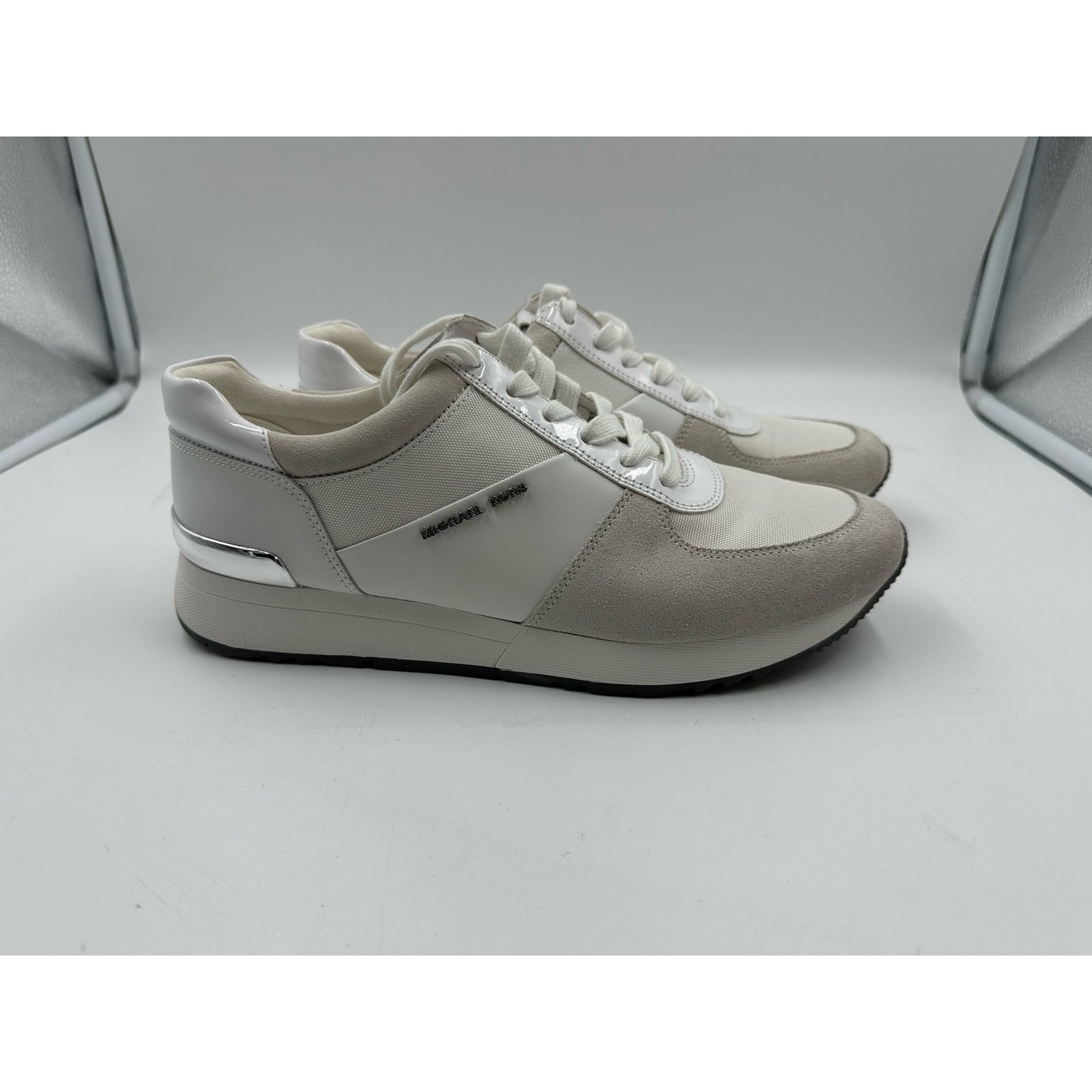 Michael Kors Leather Allie Trainers Optic White Low Top Lace Up Sneakes Size 9M