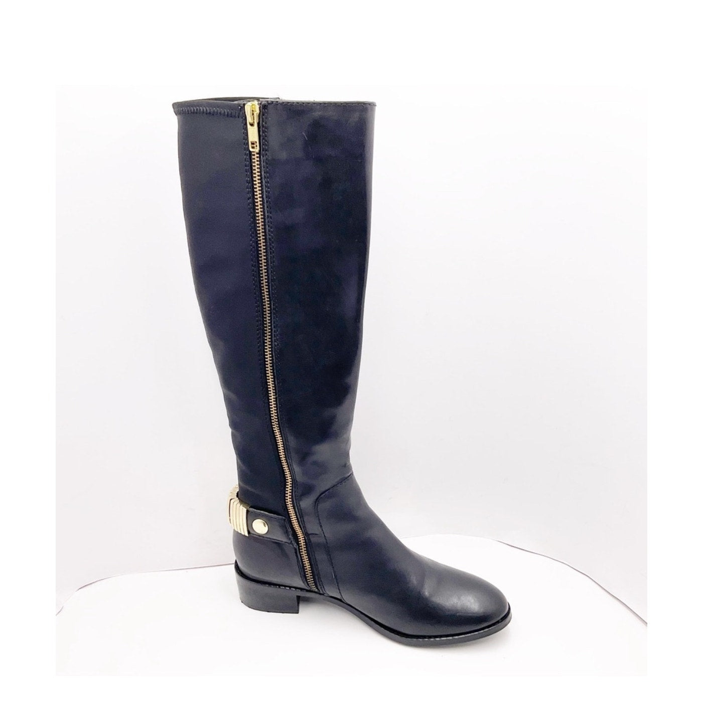 Steve Madden Reggiee Black Leather Gusseted Riding Boots