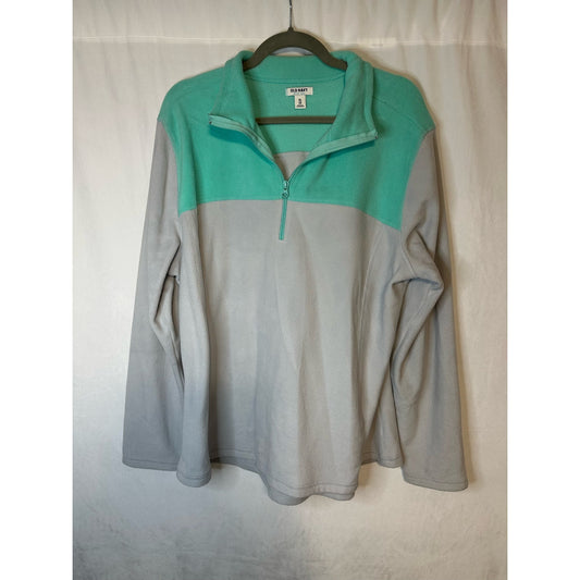 Old Navy Sweatshirt Womens XXLarge Gray Teal Mock Neck 1/4 Zip Fleece