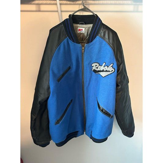 VTG MADE IN USA MEN'S XL 80’s Reebok Sports JACKET TENNIS OPEN Letterman Leather Sleeve