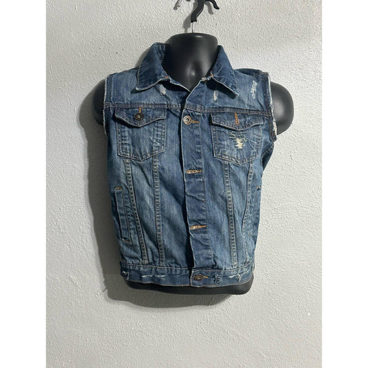 Evolution Women's Blue Button Up Denim Front Pocket Jean Jacket Size M