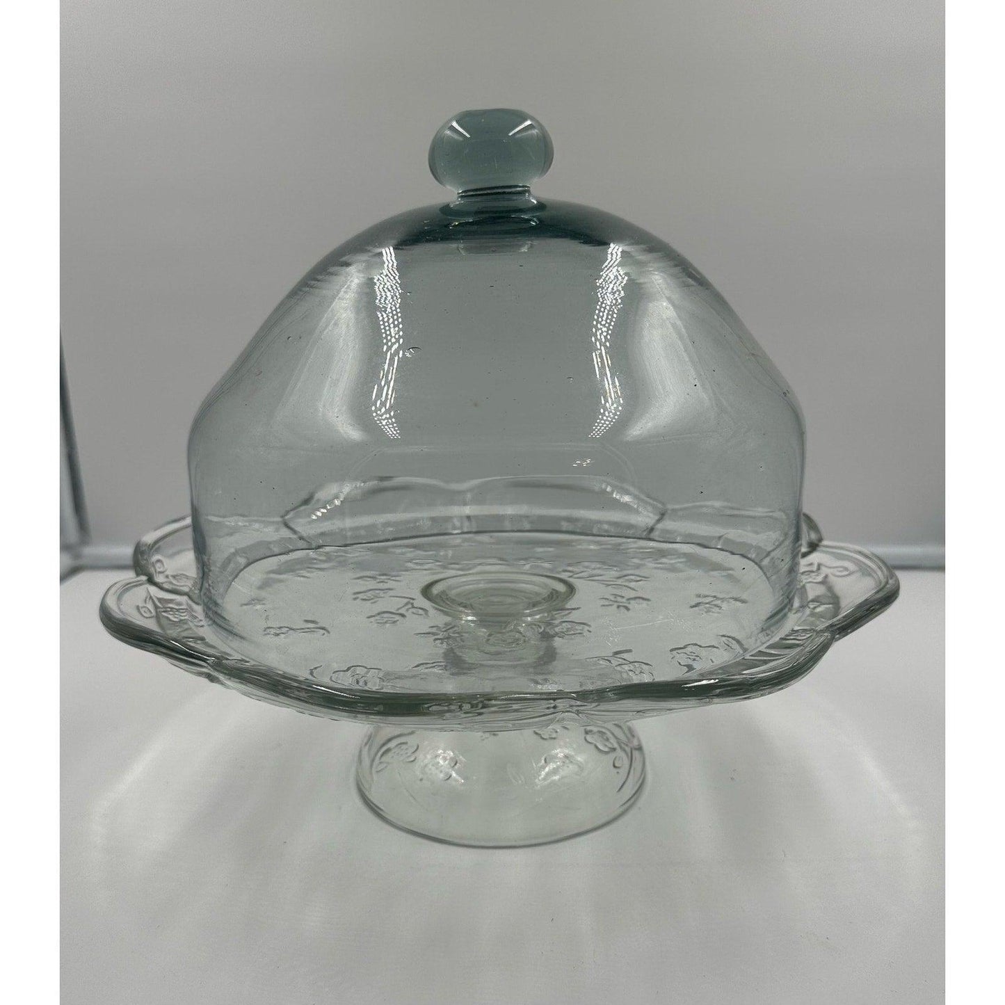 Vintage Pedestal Glass Cake Stand with Dome Holds 12" Cake