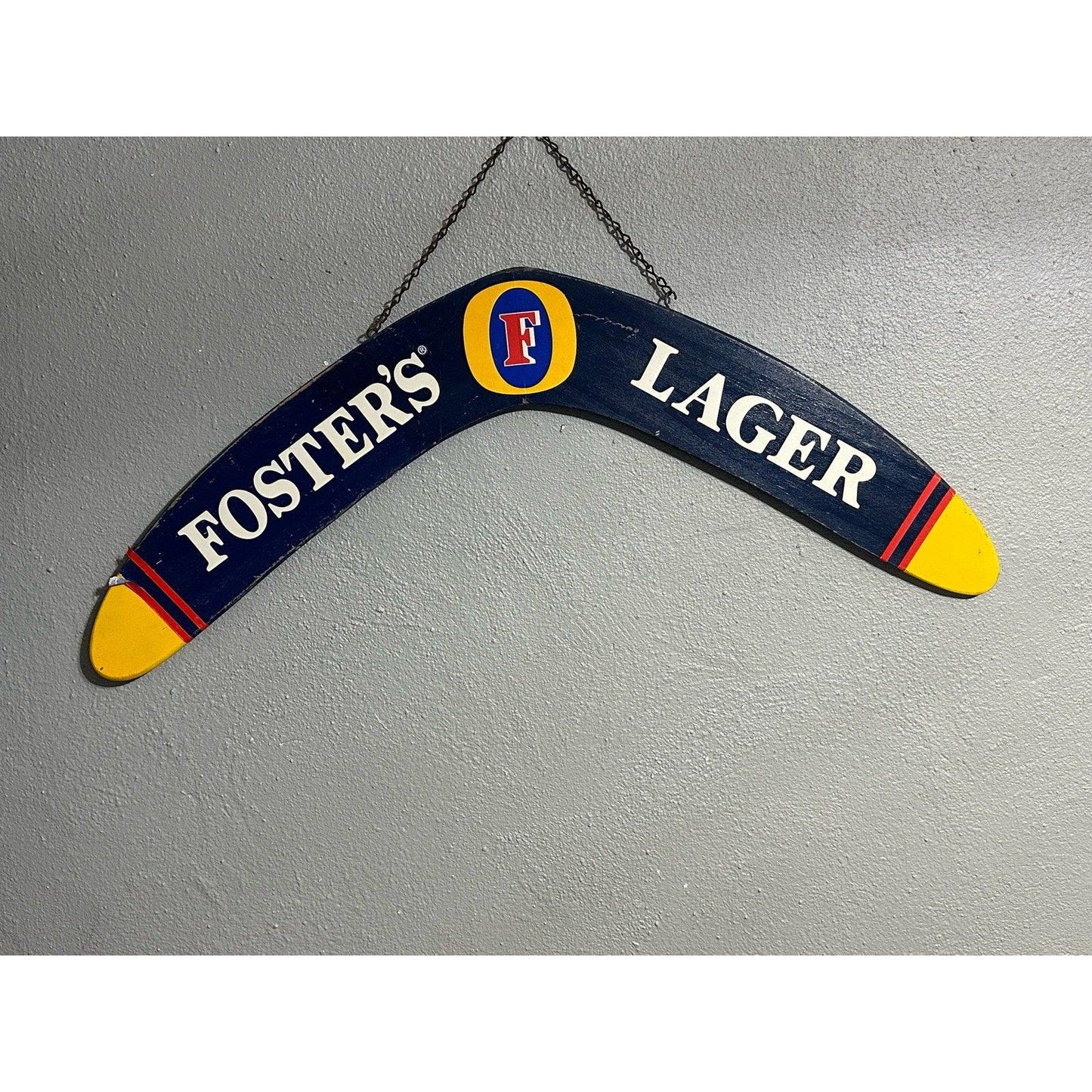 FOSTER'S LAGER HANGING PUB SIGN DOUBLE SIDED WOODEN BOOMERANG LARGE NICE RARE!