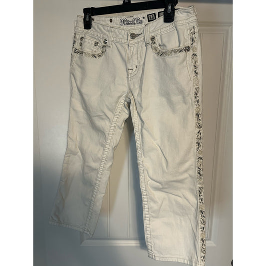 Miss Me Cuffed Capri Denim Jeans White size 28 Bling Back Flap Pockets