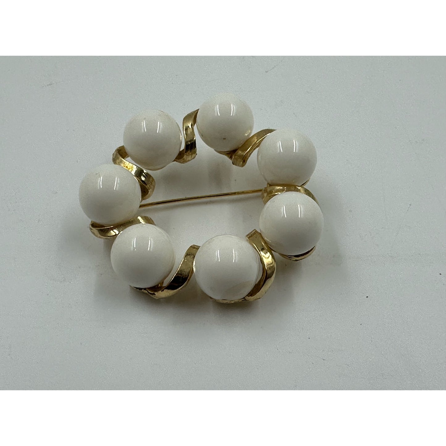 Vintage White Beaded Circle Brooch