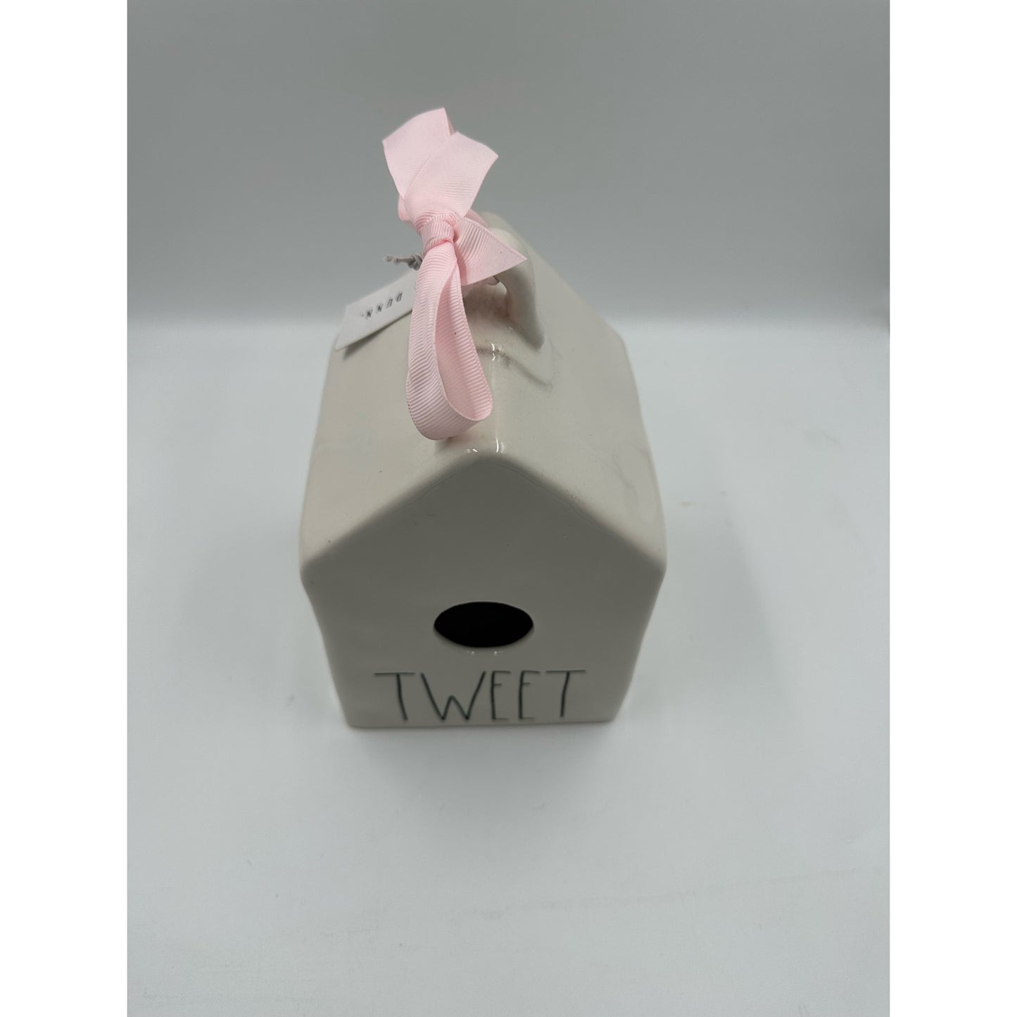 RAE DUNN- TWEET BIRDHOUSE  White / Pink  Ribbon - Elongated Font -NIB