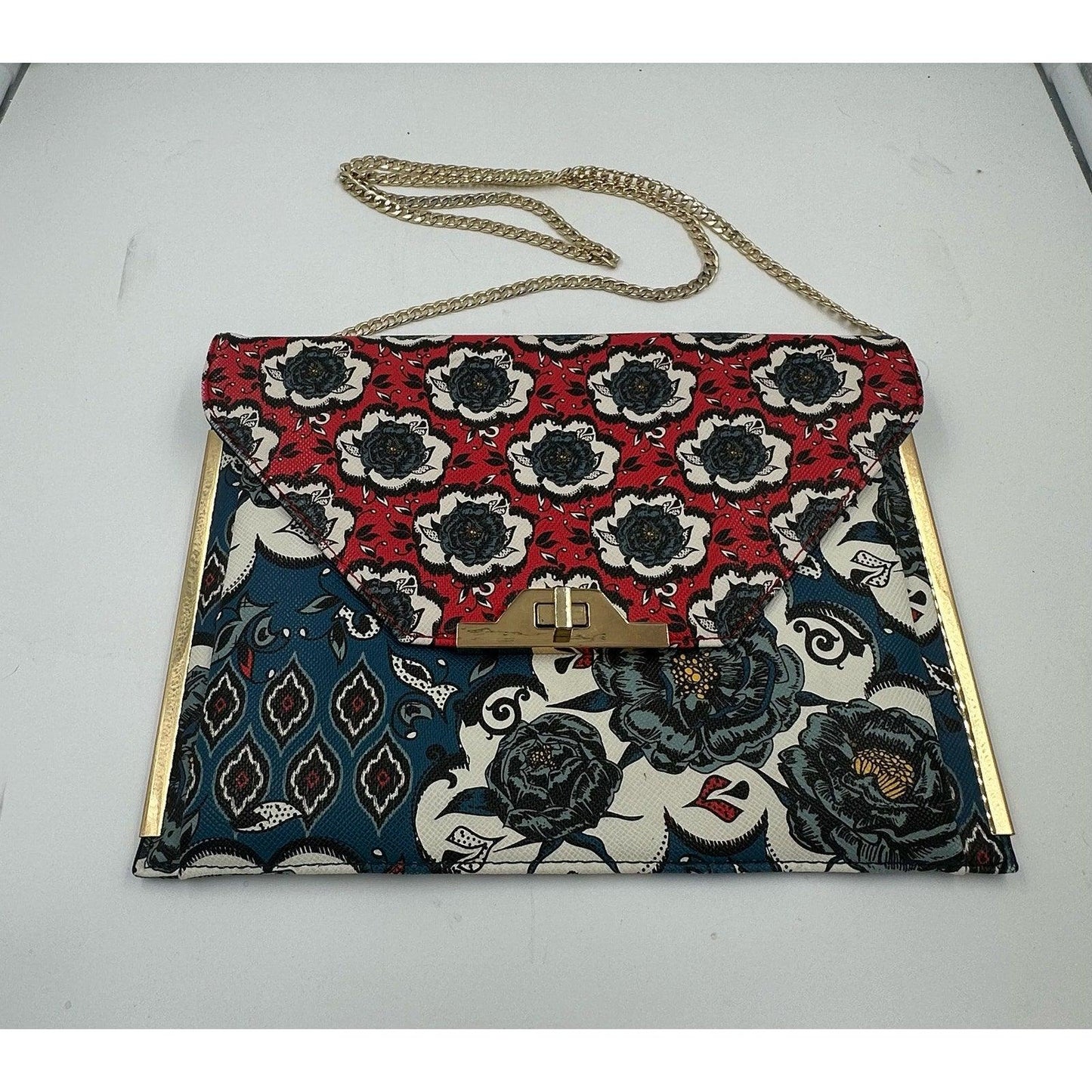 Aldo chain wallet clutch bag immaculate floral red blue, crossbody or shoulder