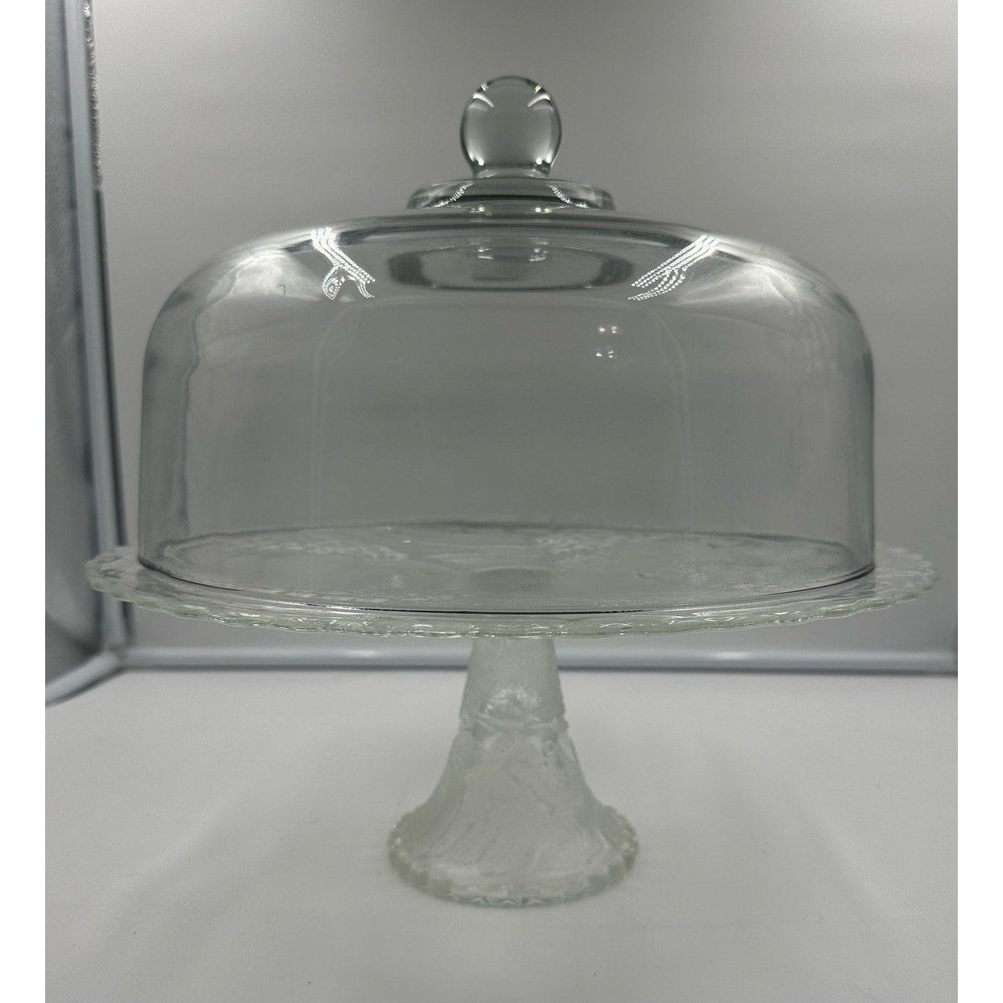 Vintage Pedestal Glass Cake Stand with Dome Holds 12" Cake