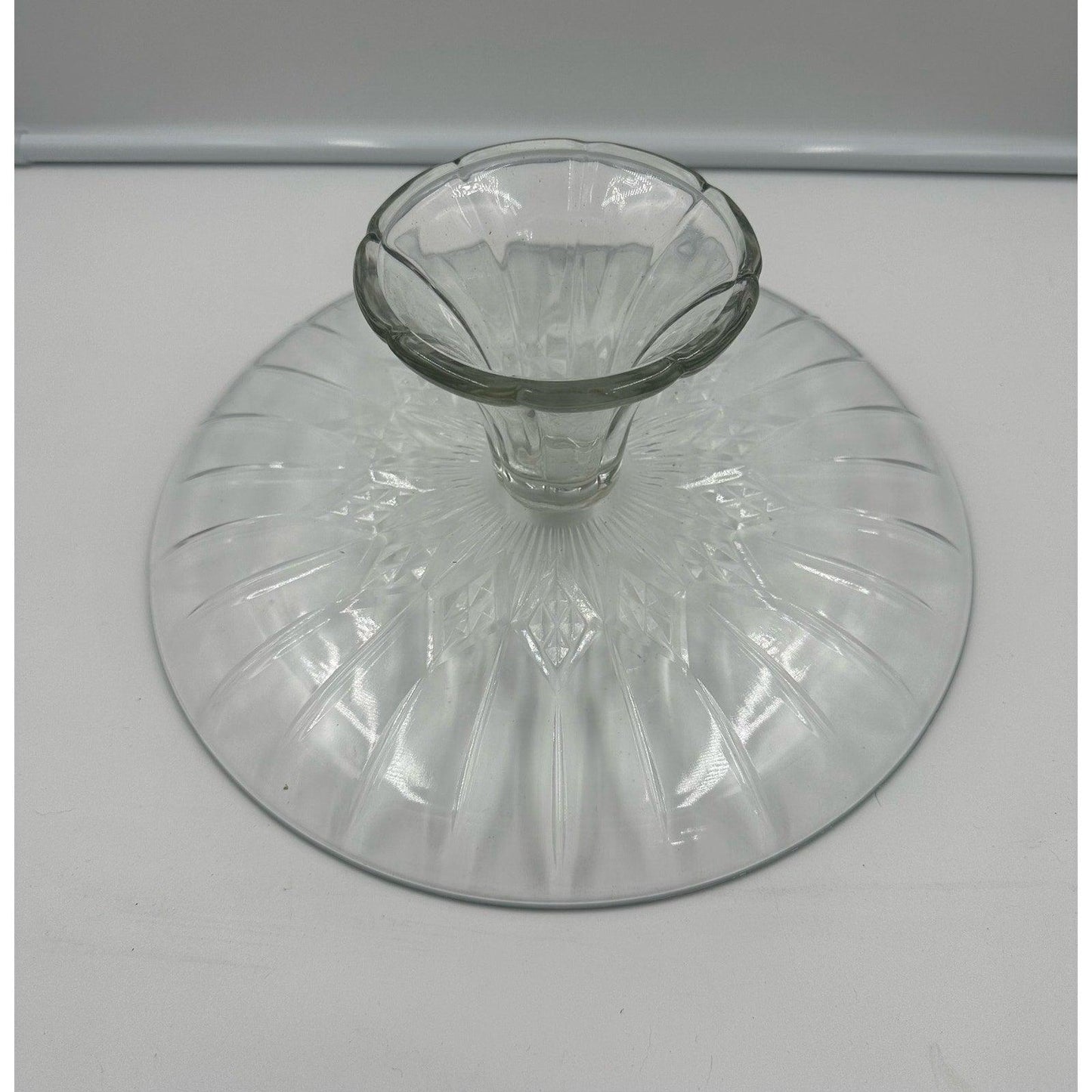 Vintage Solid Glass Dome Starburst Cake Stand Punch Bowl Pedestal 12”