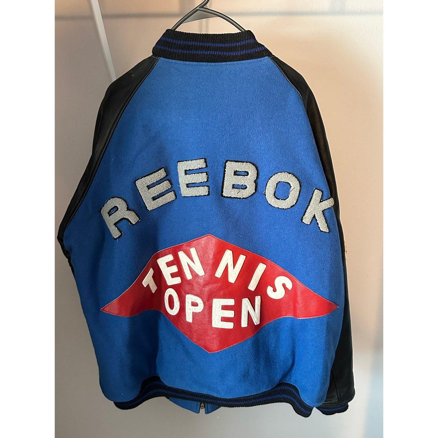 VTG MADE IN USA MEN'S XL 80’s Reebok Sports JACKET TENNIS OPEN Letterman Leather Sleeve