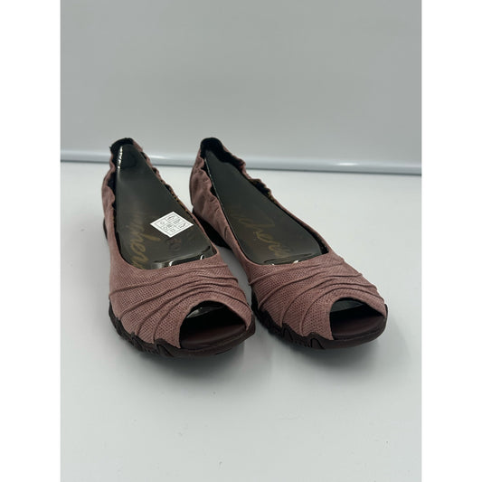 Skechers Womens Bikers Comfort Shoes Brown Leather Slip On Peep Toe Sz 8