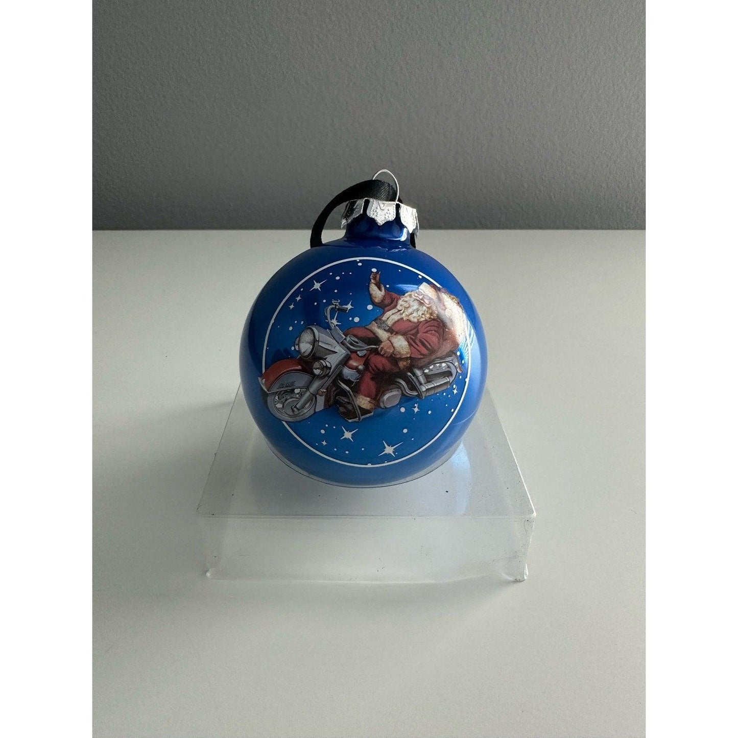 HARLEY DAVIDSON 2013 Motorcycle Holiday Santa On Bike Blue Christmas Tree Ornament