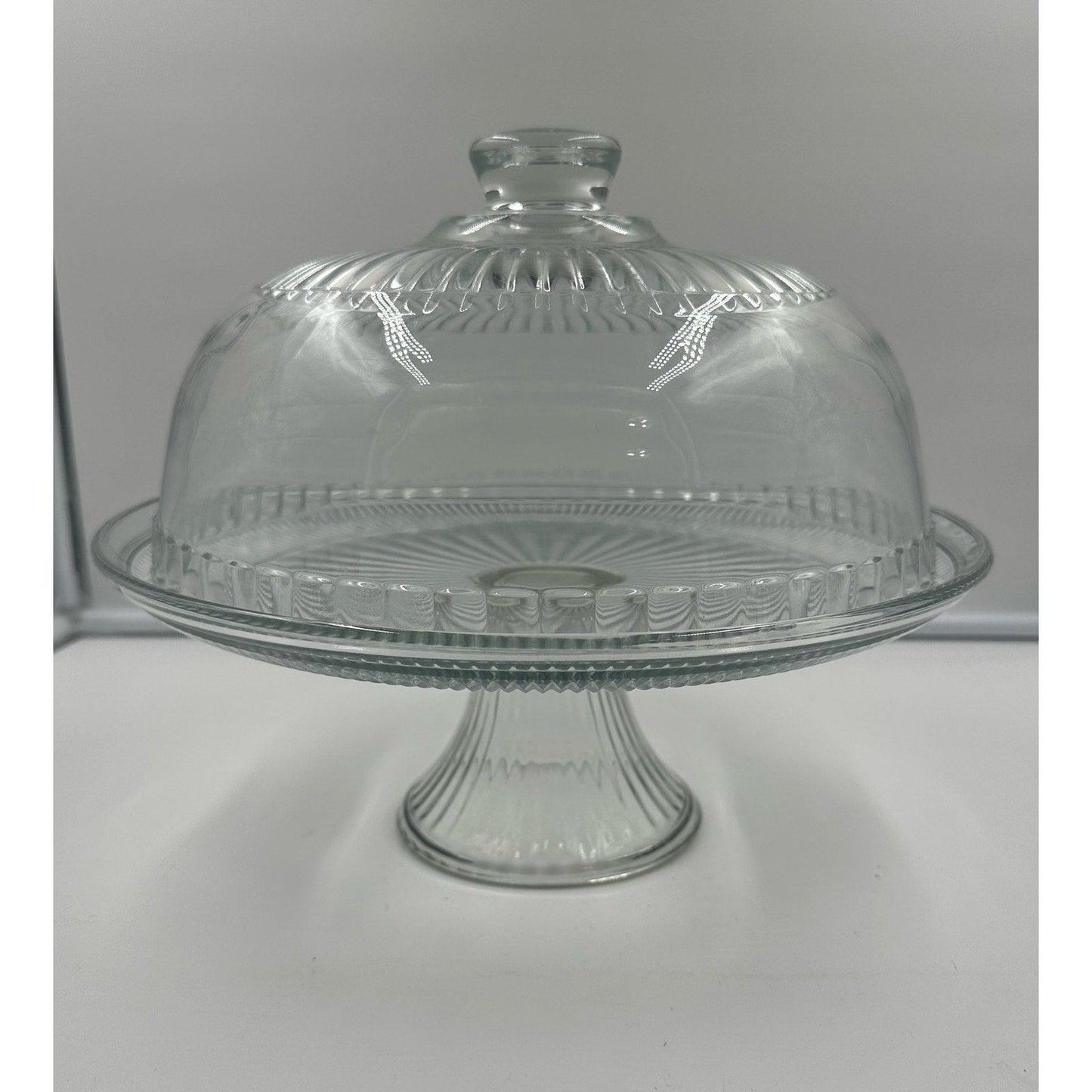 Vintage Pedestal Glass Cake Stand with Large Dome Holds 12" Cake