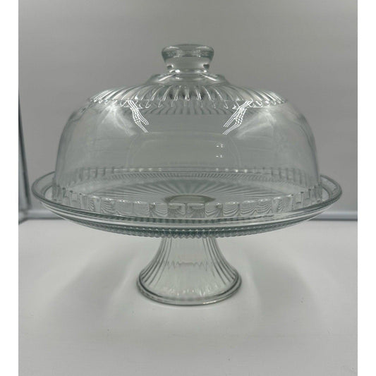 Vintage Pedestal Glass Cake Stand with Large Dome Holds 12" Cake