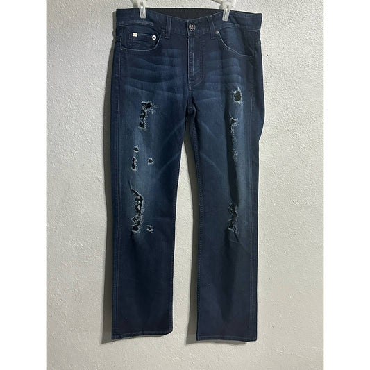 ARMANI EXCHANGE A/F BLUE-BLACK DISTRESSED STRE DESTROY DENIM BLUE JEANS SIZE 32Reg