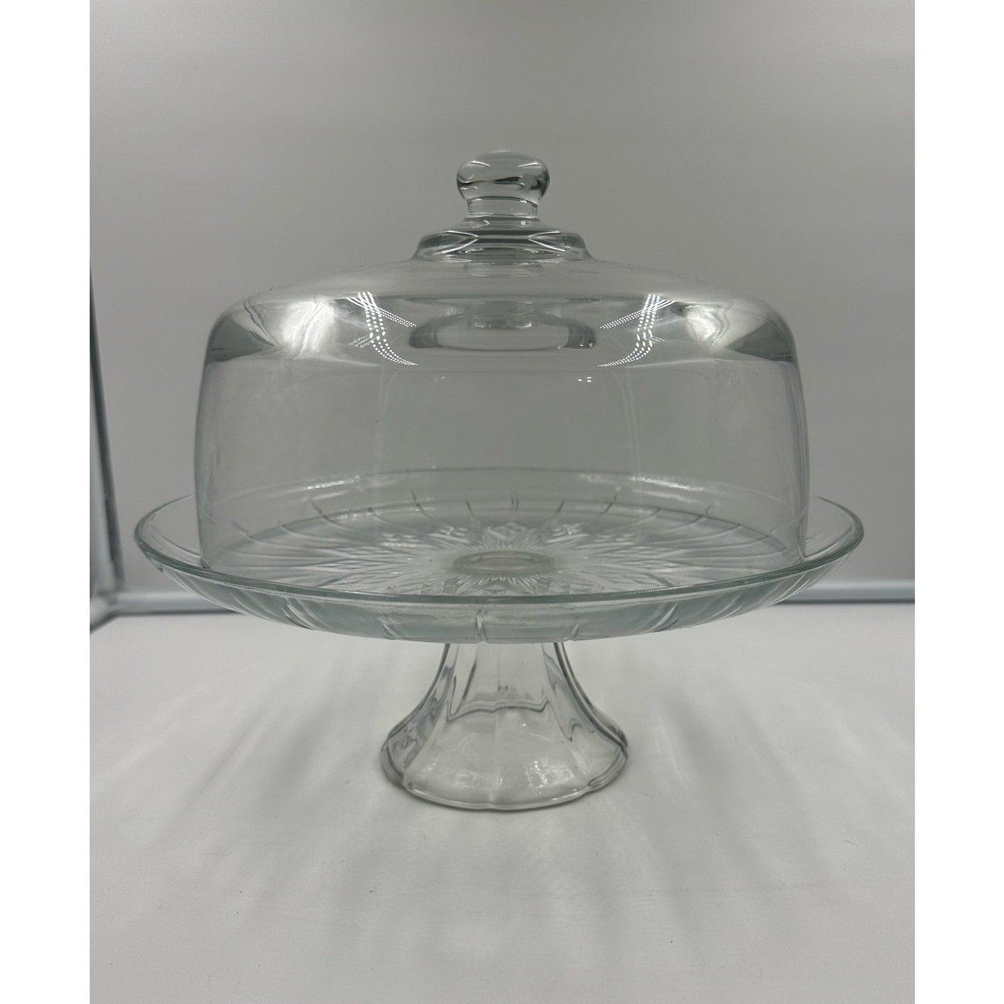 Vintage Solid Glass Dome Starburst Cake Stand Punch Bowl Pedestal 12”