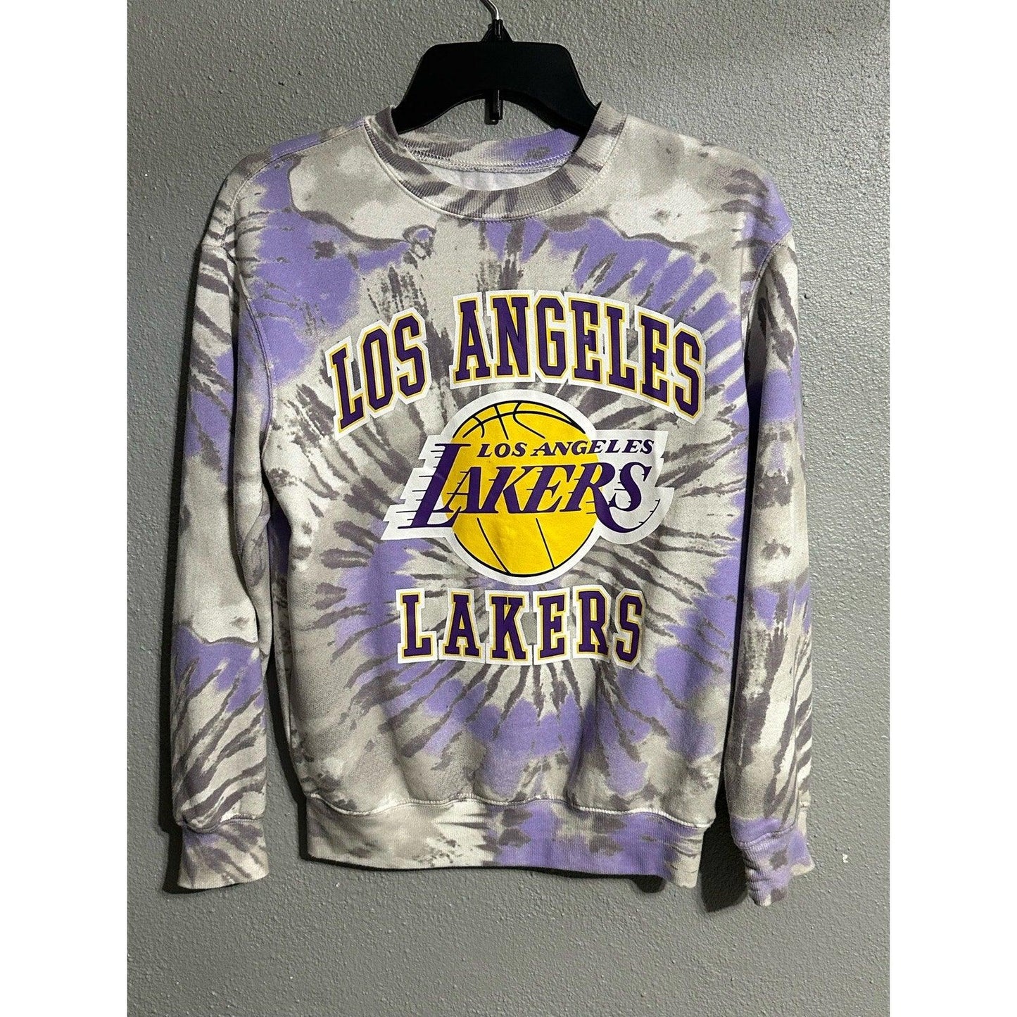 Retro Los Angeles Lakers Tie Dye Big Print Sweatshirt Adult Small Purple Hybrid