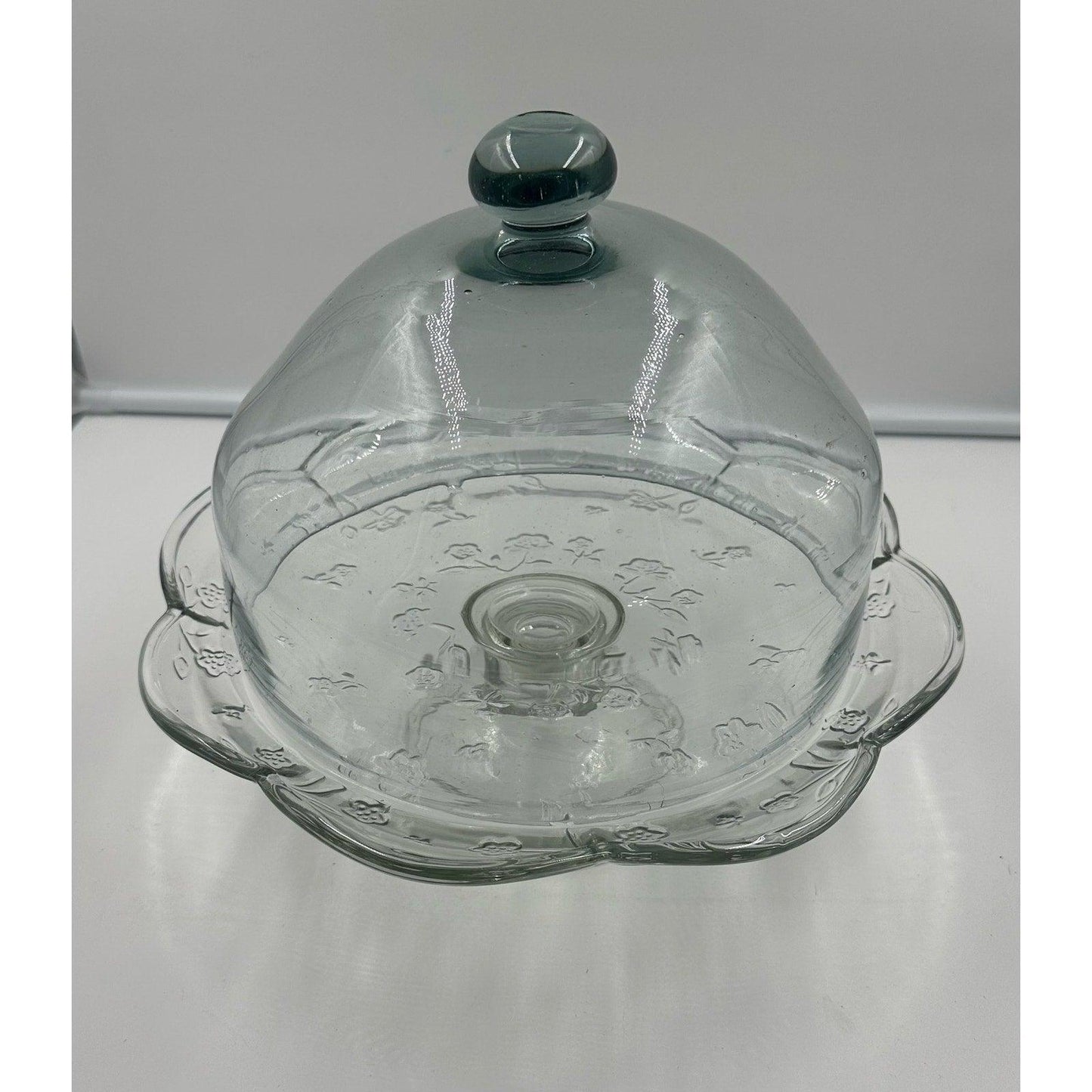 Vintage Pedestal Glass Cake Stand with Dome Holds 12" Cake