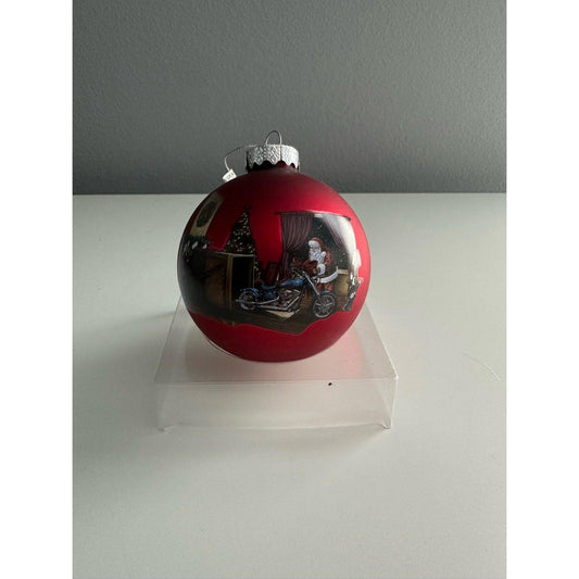 Harley Davidson 2009 Red Glass Ball Holiday Santa Delivery 3" Round Ornament