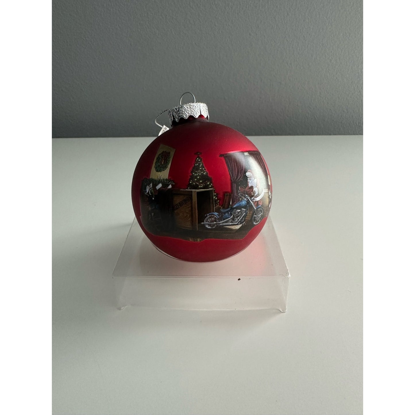 Harley Davidson 2009 Red Glass Ball Holiday Santa Delivery 3" Round Ornament