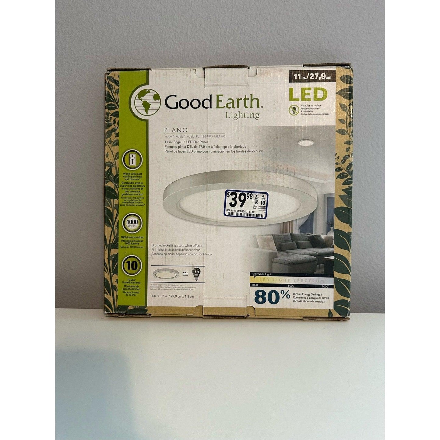 Good Earth Plano 11" Edge Lit LED Flat Panel FL1196-NK3-11F1-G  PLANO