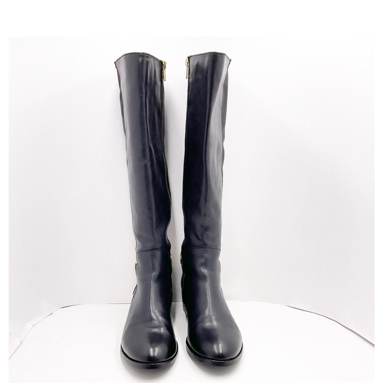 Steve Madden Reggiee Black Leather Gusseted Riding Boots