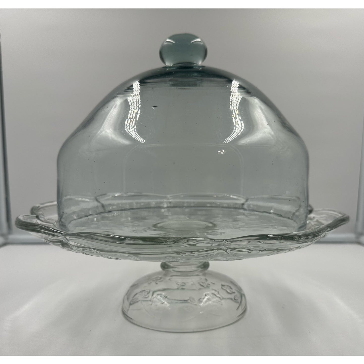 Vintage Pedestal Glass Cake Stand with Dome Holds 12" Cake