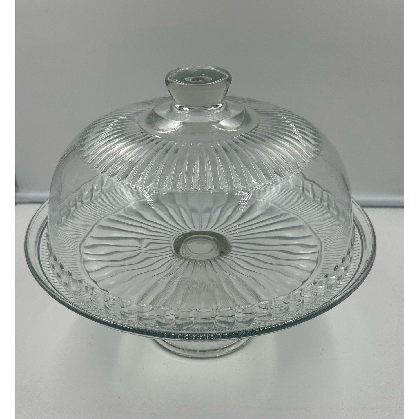 Vintage Pedestal Glass Cake Stand with Large Dome Holds 12" Cake