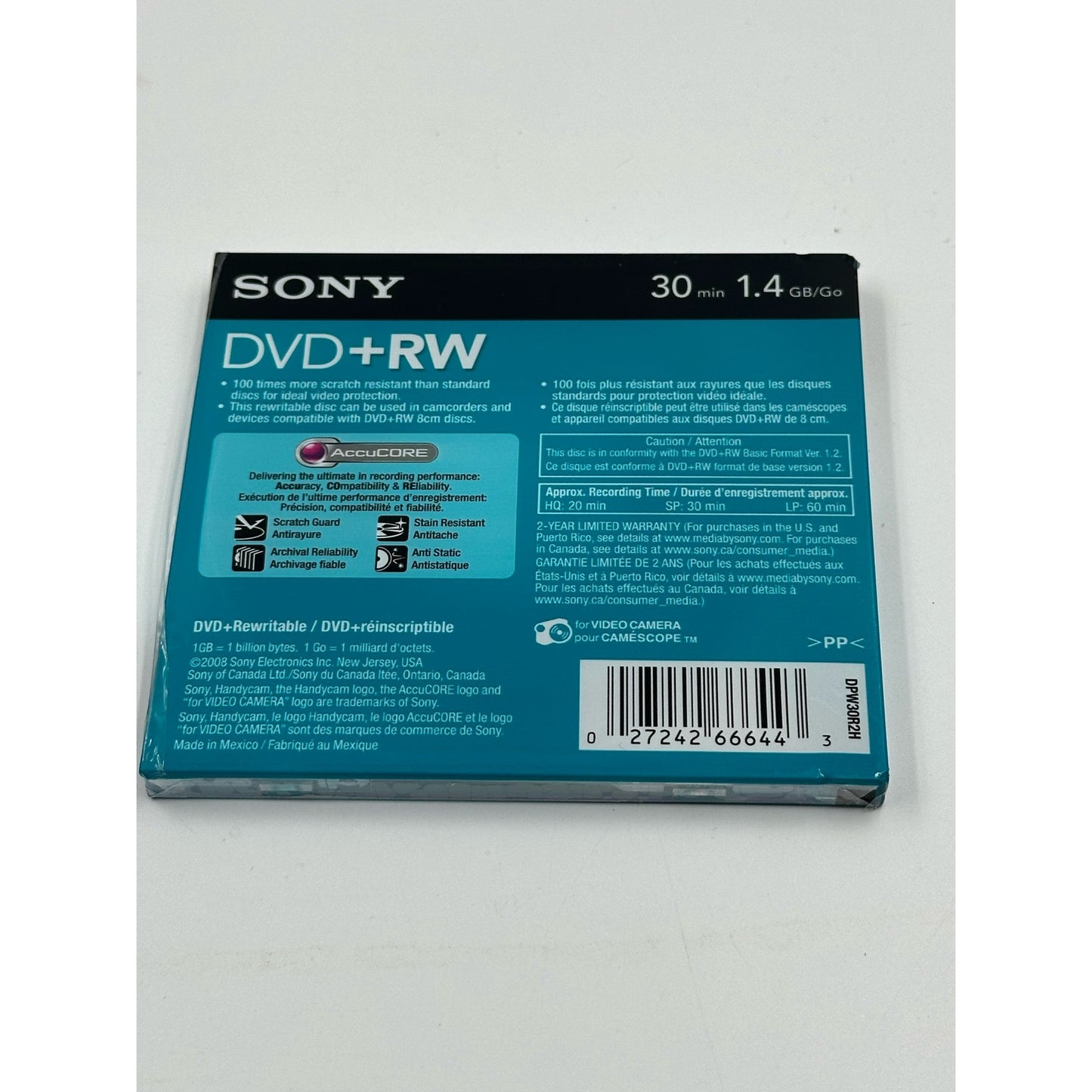 Lot of 2 Sony DVD+RW single sided monoface for HANDYCAM