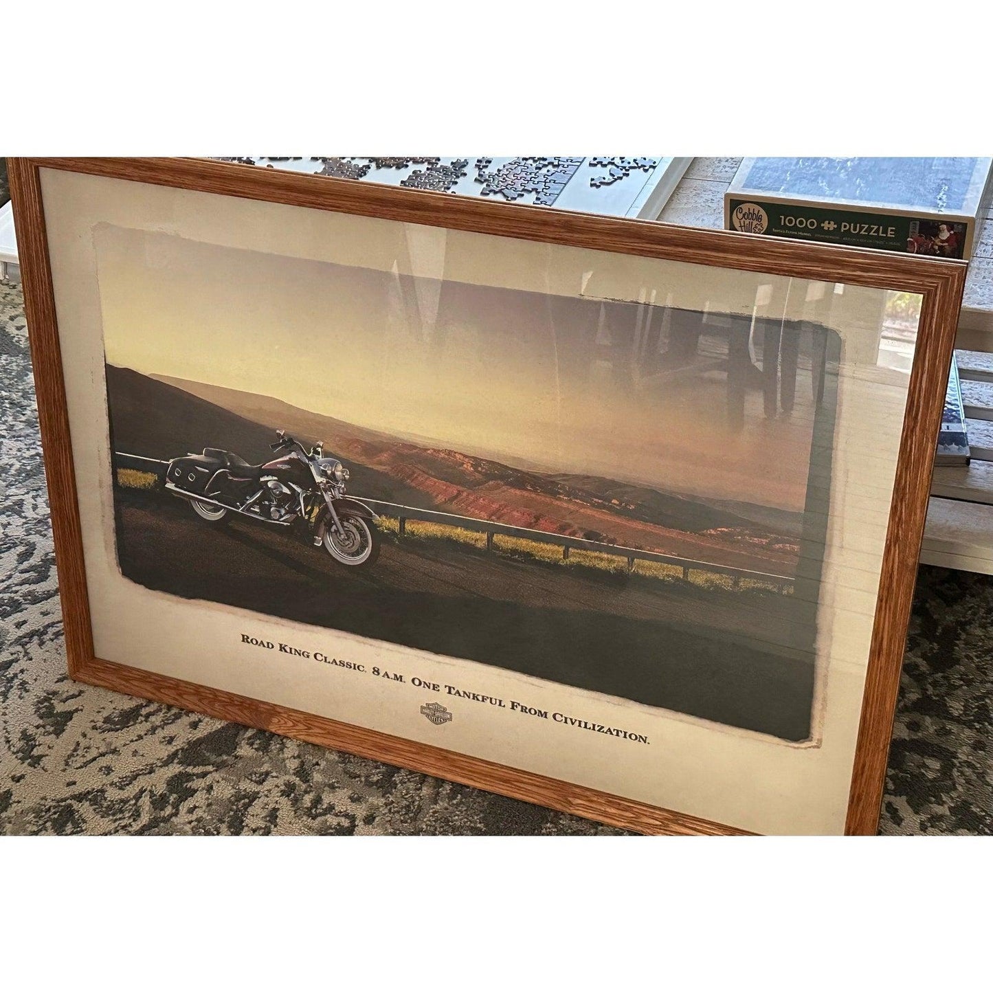 Harley Davidson Road King Classic Wood Framed Under Glass Print 38" X 26”