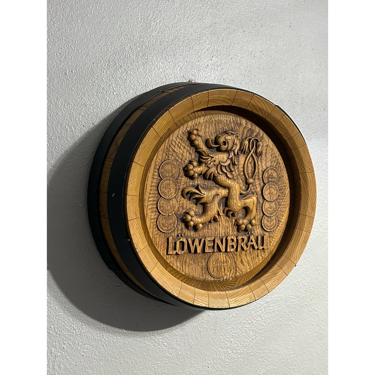 Vintage Lowenbrau Round Plastic Beer Barrel Large Bar Sign Hanging Wall Art