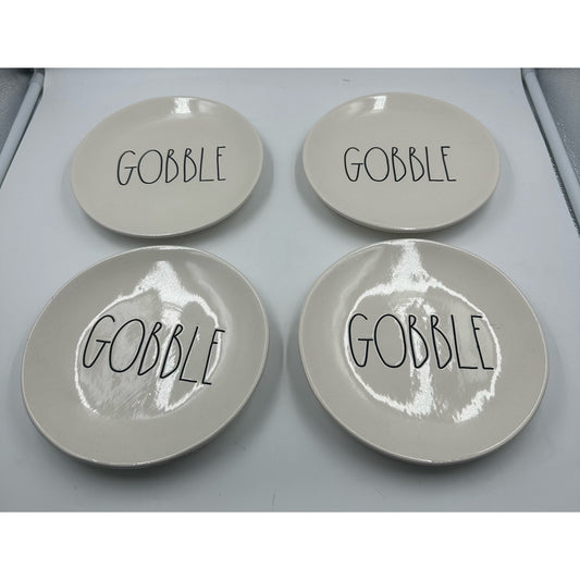 Rae Dunn Thanksgiving Gobble Salad Dessert Lunch 8” Plates Set Of 4