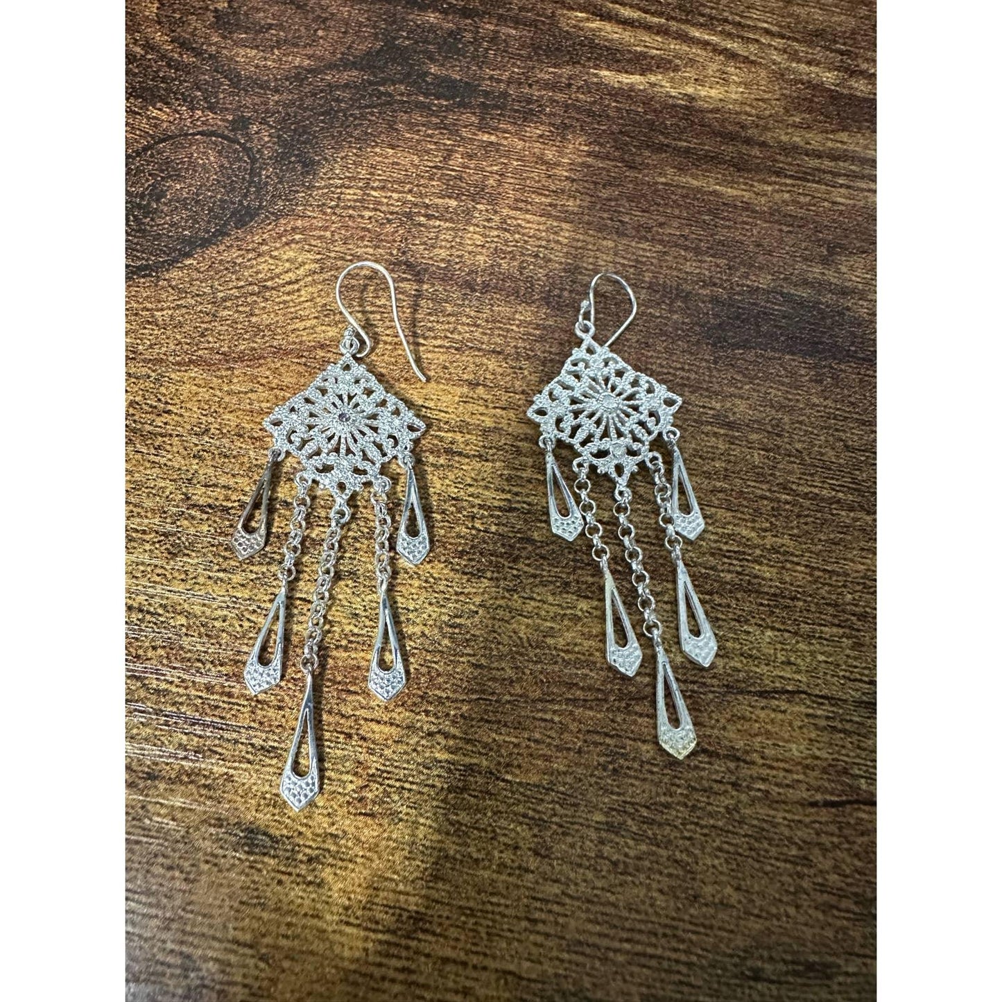 Thai Sterling Silver Diamond Shaped Chandelier Earrings