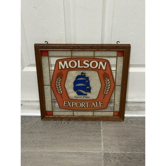 VINTAGE MOLSON EXPORT ALE SINCE 1786 framed faux stained glass beer sign 16"x16"