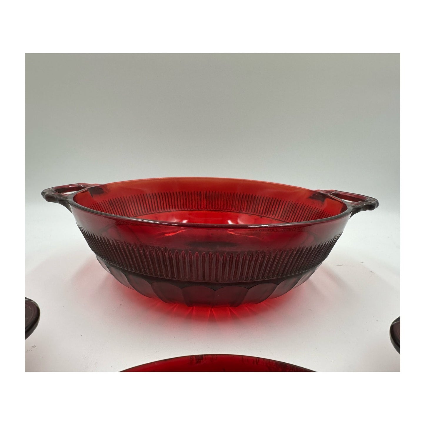 Depression Glass Anchor Hocking CORONATION ROYAL Red bowl with 3 serving dishes