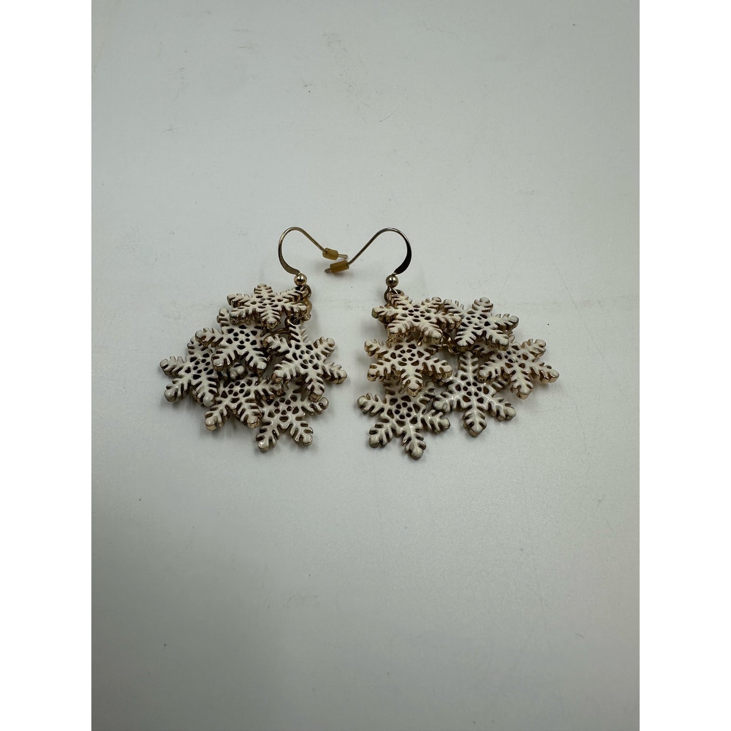 White and Gold Snowflake Cluster Dangle Earrings