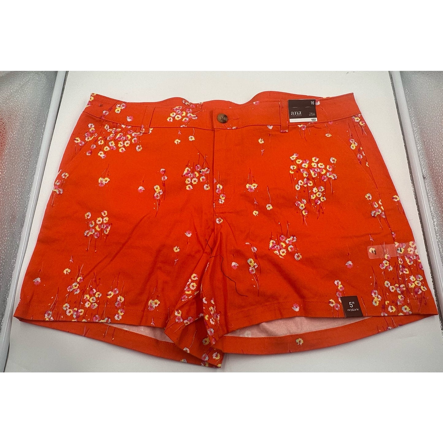 A.N.A. A New Approach Womens mid-rise orange floral twill short, size 14