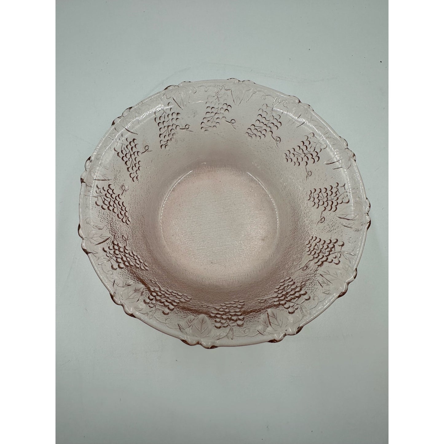 Depression Glass Bowl - Raised Grape Design - 7" Pressed Glass Serving Bowl - Textured Pressed Glass Pink Depression Glass Bowl