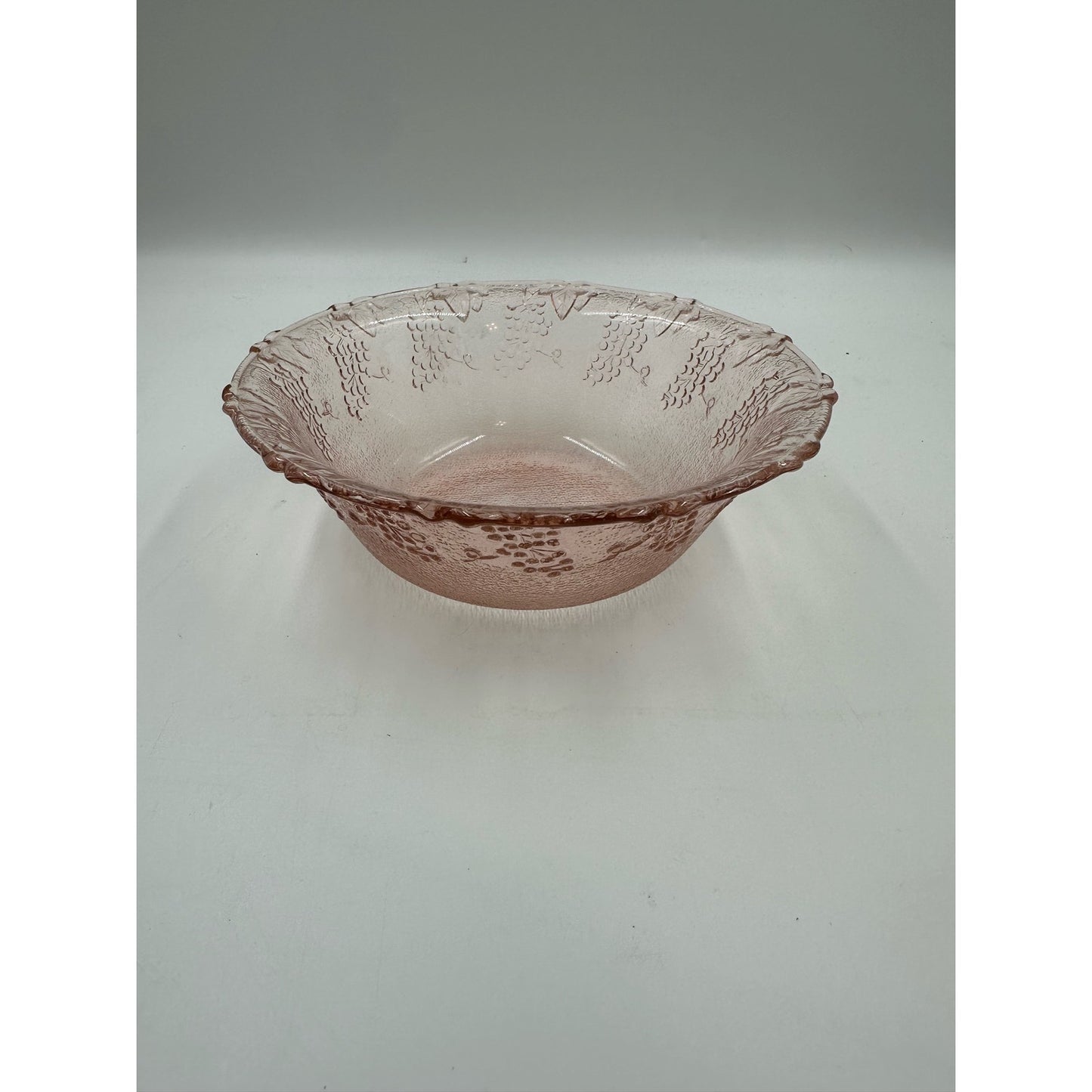 Depression Glass Bowl - Raised Grape Design - 7" Pressed Glass Serving Bowl - Textured Pressed Glass Pink Depression Glass Bowl