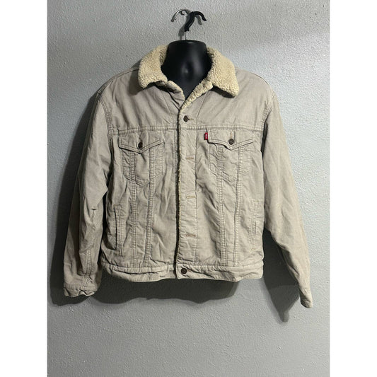 Women’s Levi Corduroy Trucker Jacket Coat Cream Sherpa Liner Size Large