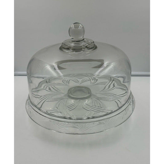 Vintage Pedestal Glass Cake Stand with Dome Holds 10" Cake