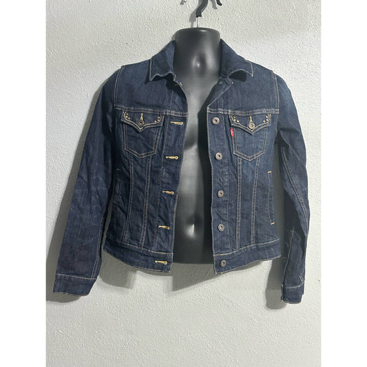 Levis Womens Denim Jean Jacket Trucker Dark Wash Button Up Size S