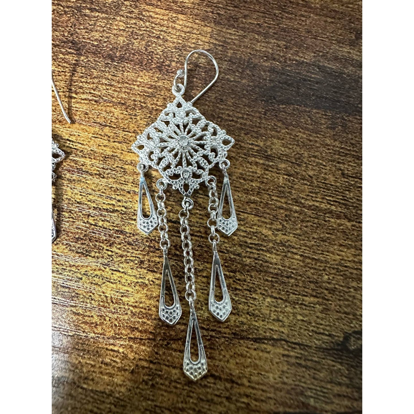 Thai Sterling Silver Diamond Shaped Chandelier Earrings