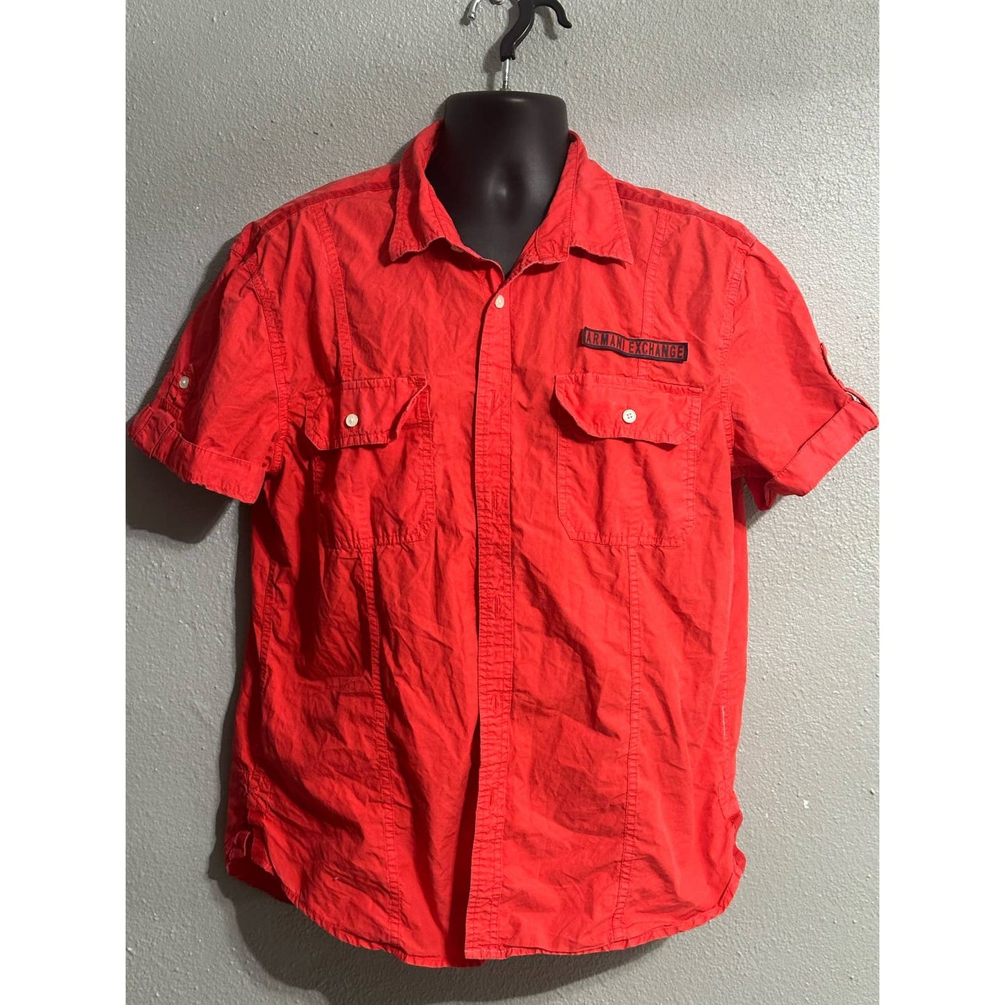 A|X ARMANI EXCHANGE Men's Regular Fit Yard Dyed Red Cotton Long Sleeve Button Down Shirt