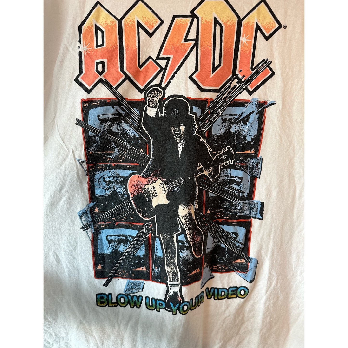 AC DC Official Blow Up Your Video Men's White T-Shirt Size XL