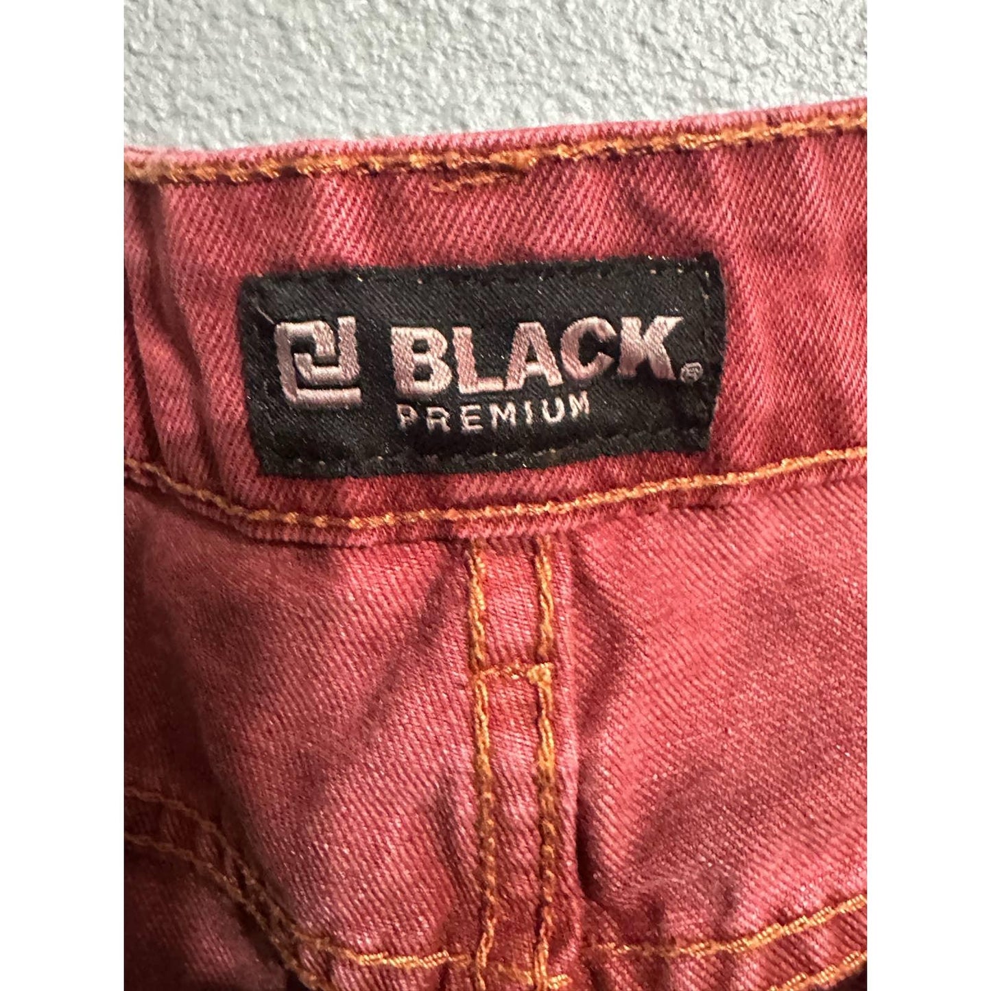 Black Premium Bleach Dyed Orange Moto Denim Jeans Men’s Size 30 x 32