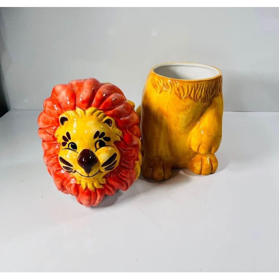 Vintage Cute Earthenware Lion Cookie Jar