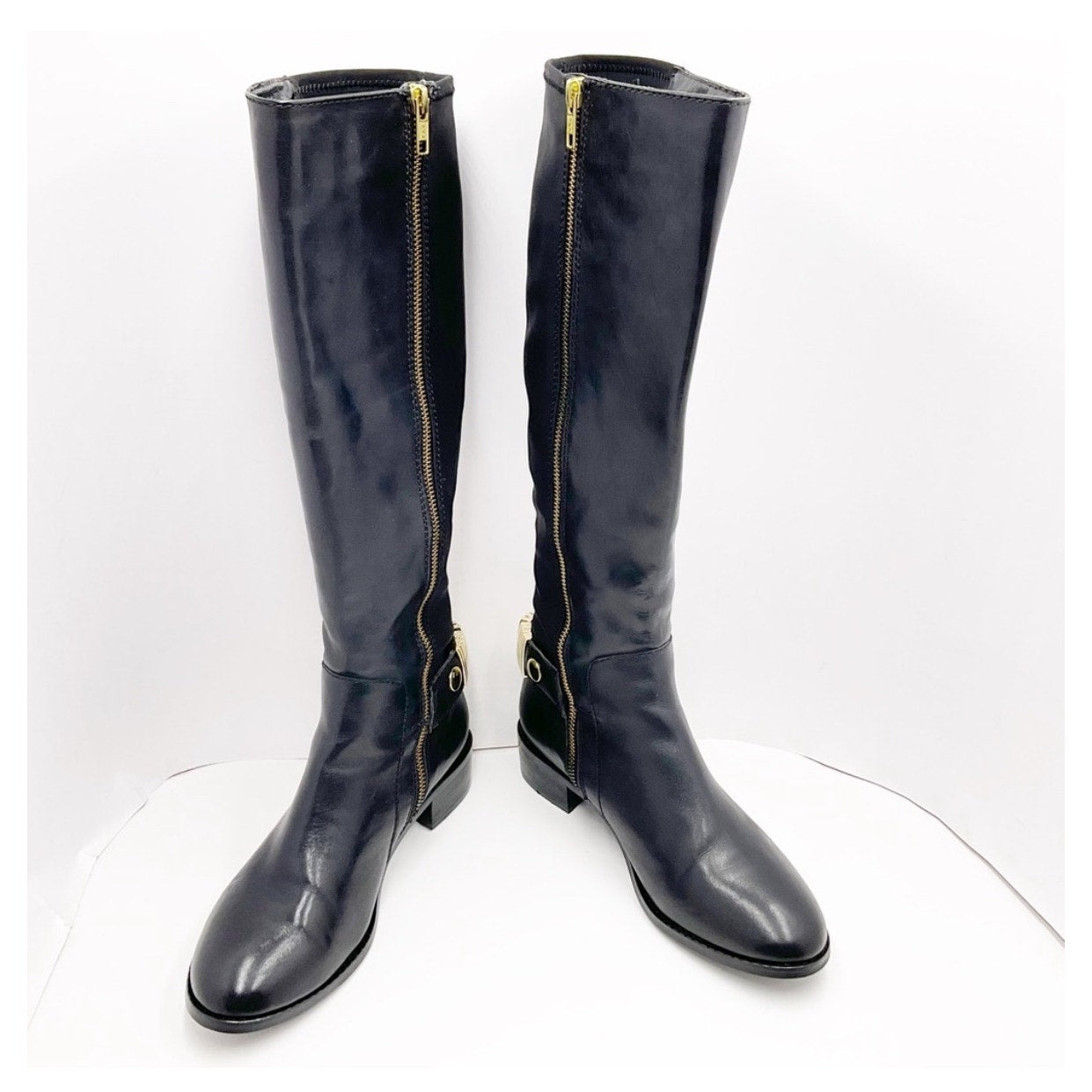 Steve Madden Reggiee Black Leather Gusseted Riding Boots